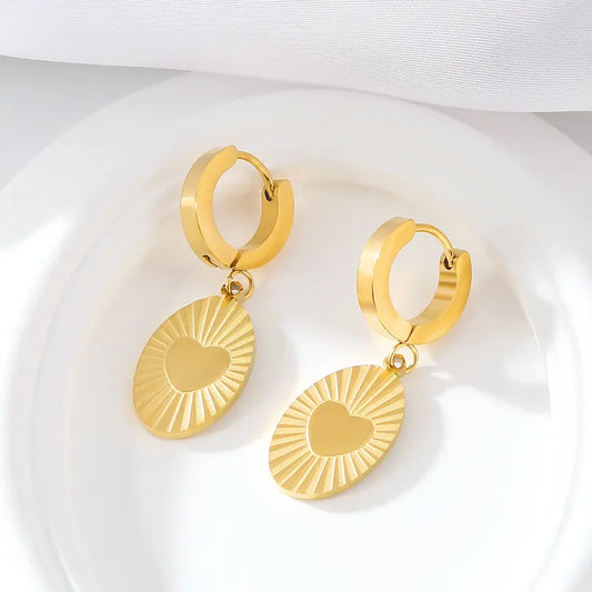 1 Pair Casual Elegant Commute Oval Heart Shape 316 Stainless Steel 18K Gold Plated Drop Earrings