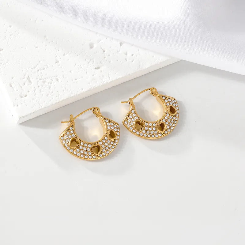 1 Pair Casual Elegant Commute U Shape Heart Shape 304 Stainless Steel 18K Gold Plated Earrings