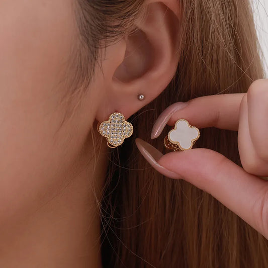 1 Pair Casual Elegant Cute Four Leaf Clover Inlay Copper Zircon Ear Studs