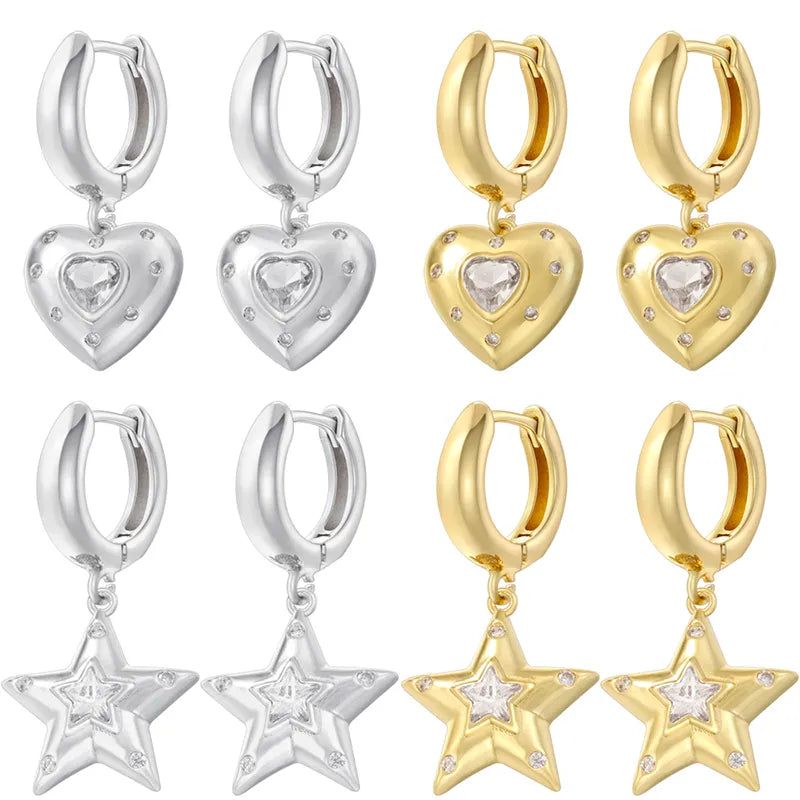 1 Pair Casual Elegant Cute Pentagram Plating Inlay Copper Zircon 18K Gold Plated Drop Earrings