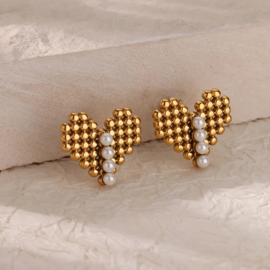 1 Pair Casual Elegant Geometric Heart Shape 304 Stainless Steel Imitation Pearl Ear Studs