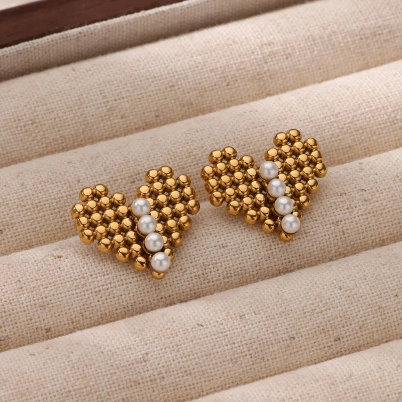 1 Pair Casual Elegant Geometric Heart Shape 304 Stainless Steel Imitation Pearl Ear Studs