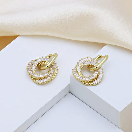 2 Pairs Casual Elegant Lady Geometric Inlay Copper Zircon Drop Earrings