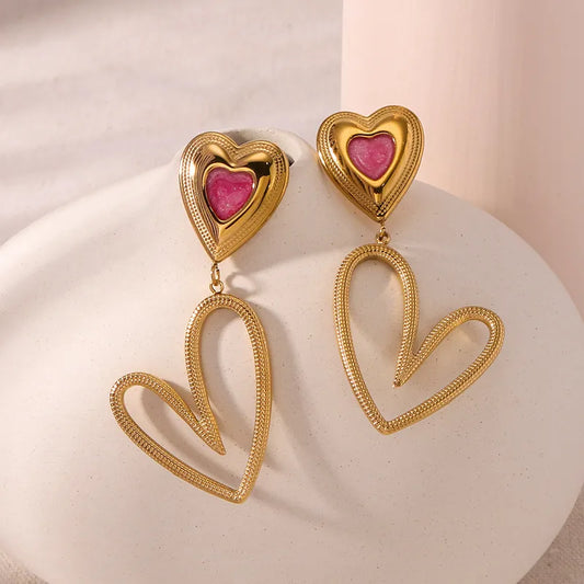 1 Pair Casual Elegant Lady Heart Shape Asymmetrical Plating 304 Stainless Steel Drop Earrings