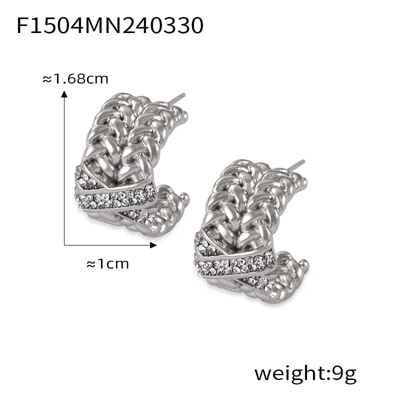 1 Pair Casual Elegant Simple Style C Shape Chain Inlay Titanium Steel Rhinestones 18K Gold Plated Ear Studs