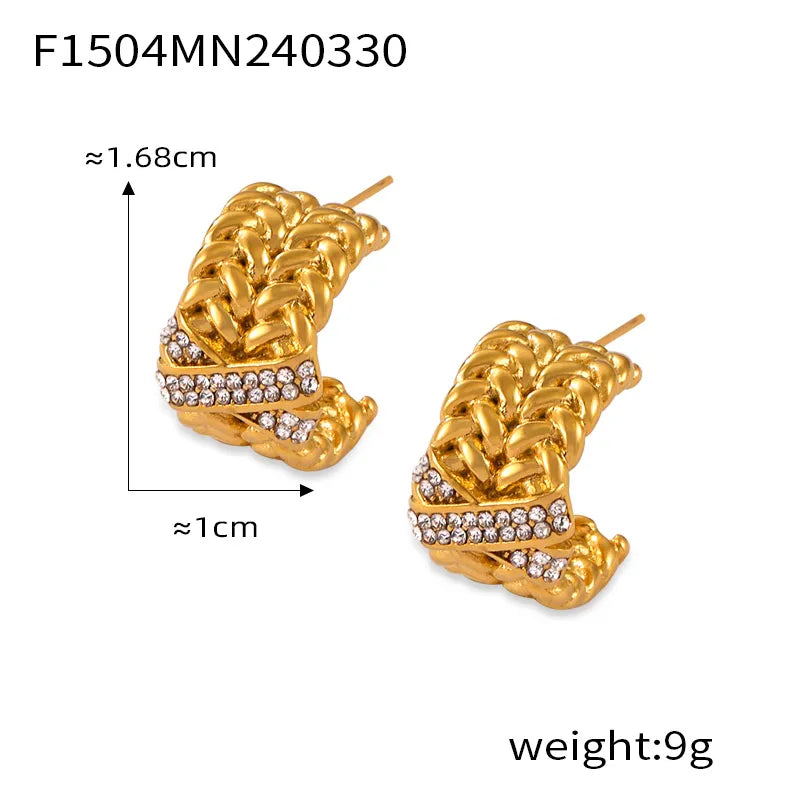 1 Pair Casual Elegant Simple Style C Shape Chain Inlay Titanium Steel Rhinestones 18K Gold Plated Ear Studs