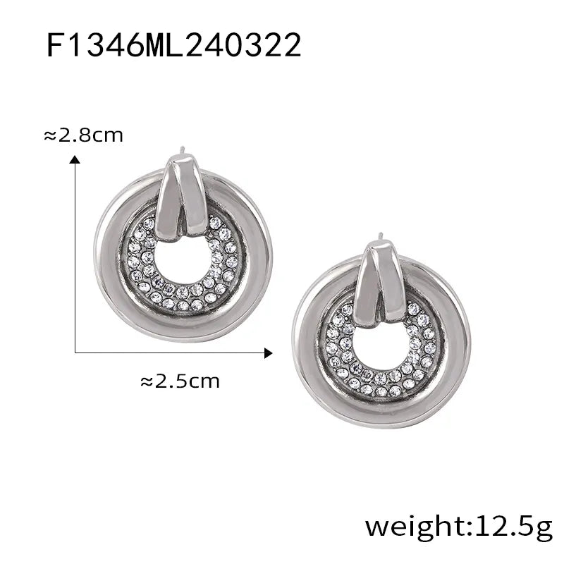 Simple Style Round Plating Inlay Titanium Steel Rhinestones 18K Gold Plated Ear Studs