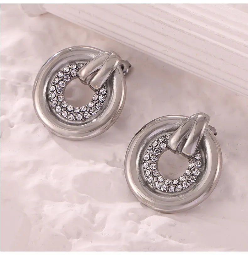 Simple Style Round Plating Inlay Titanium Steel Rhinestones 18K Gold Plated Ear Studs