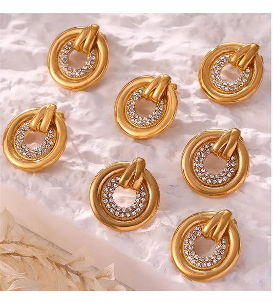 1 Pair Casual Elegant Simple Style Round Plating Inlay Titanium Steel Rhinestones 18K Gold Plated Ear Studs