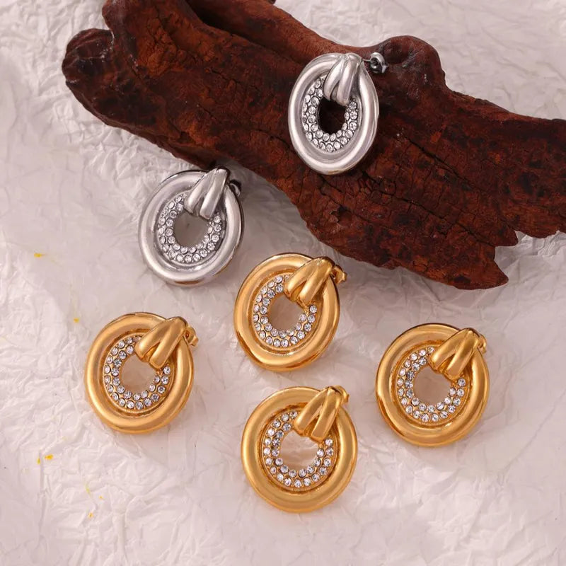 Simple Style Round Plating Inlay Titanium Steel Rhinestones 18K Gold Plated Ear Studs