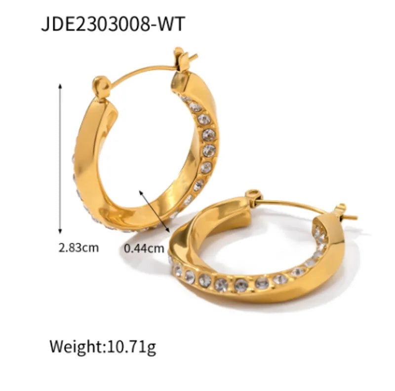 1 Pair Casual Elegant Solid Color Inlay 316 Stainless Steel Zircon 18K Gold Plated Earrings