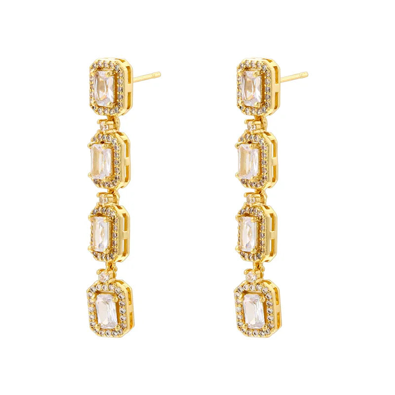 1 Pair Casual Elegant Solid Color Plating Inlay Copper Zircon 18K Gold Plated Drop Earrings