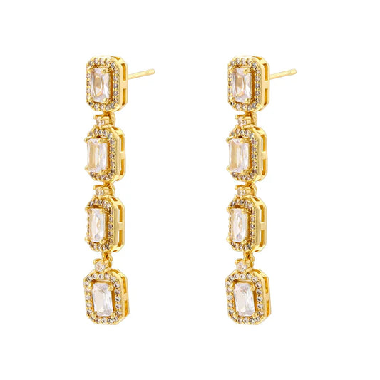 1 Pair Casual Elegant Solid Color Plating Inlay Copper Zircon 18K Gold Plated Drop Earrings