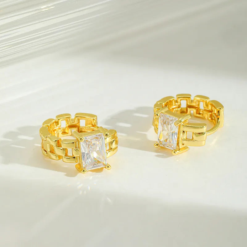 1 Pair Casual Elegant Square Rectangle Inlay Copper Zircon Imitation Gold Earrings