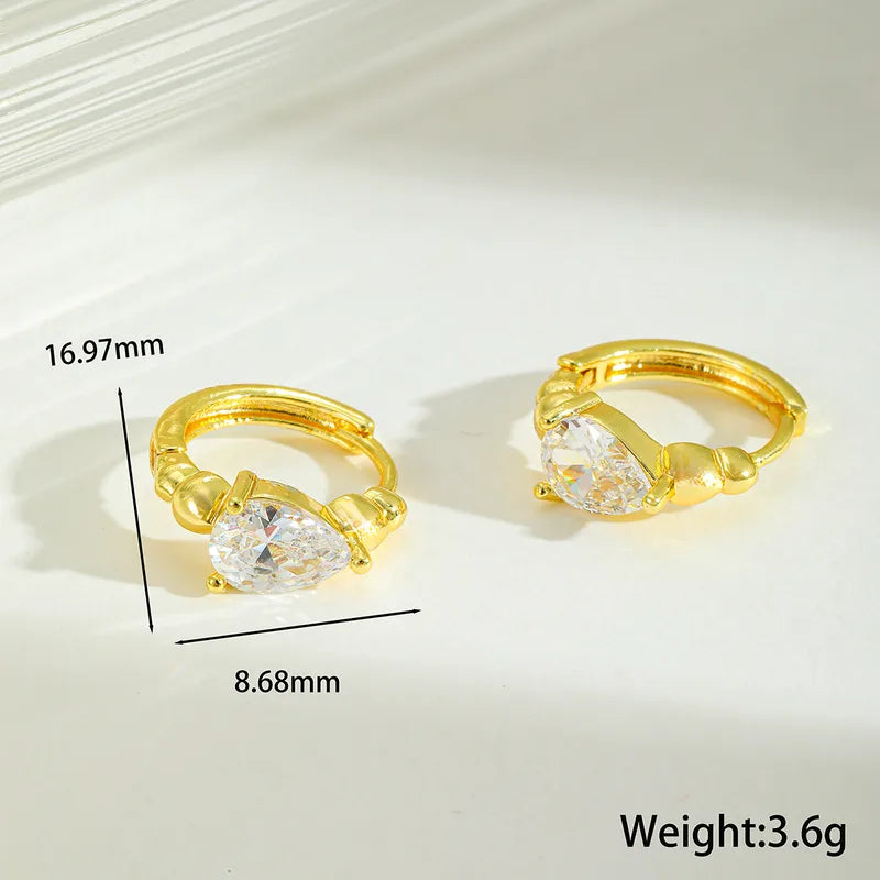 1 Pair Casual Elegant Triangle Water Droplets Heart Shape Inlay Copper Zircon Imitation Gold Earrings