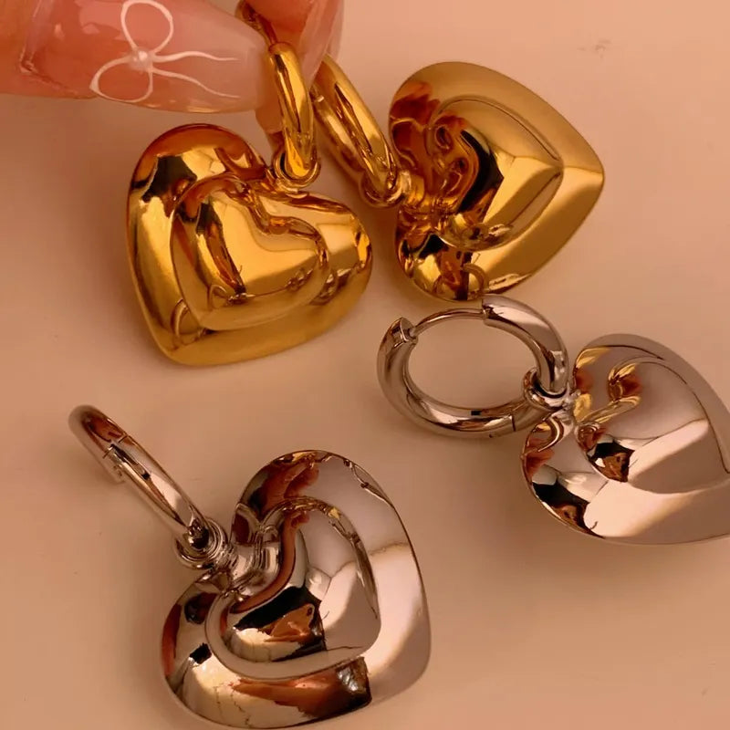 1 Pair Casual Heart Shape 304 Stainless Steel 14K Gold Plated White Gold Plated Gold Plated Drop Earrings