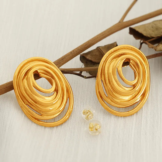 1 Pair Casual Retro Round Oval Polishing Plating 304 Stainless Steel 18K Gold Plated Ear Studs