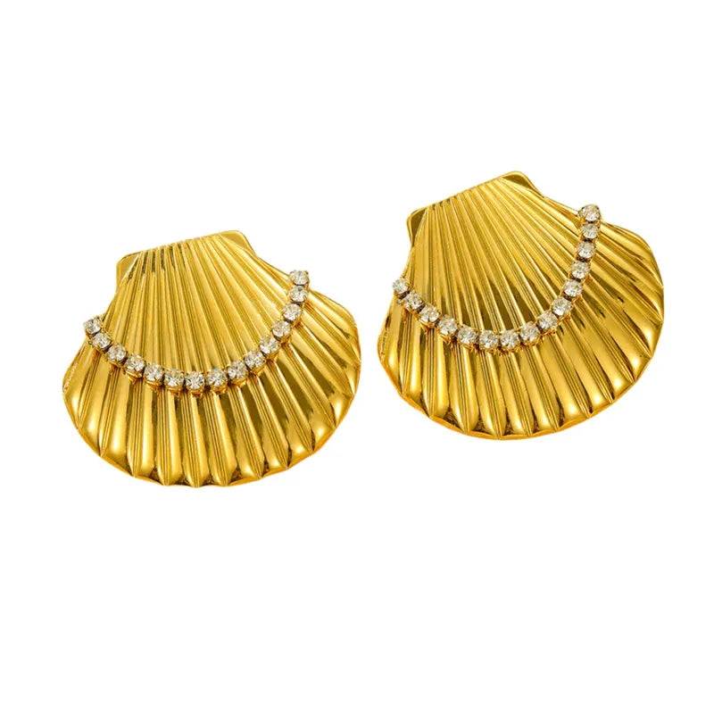 1 Pair Casual Retro Shell Inlay 304 Stainless Steel Zircon 18K Gold Plated Ear Studs