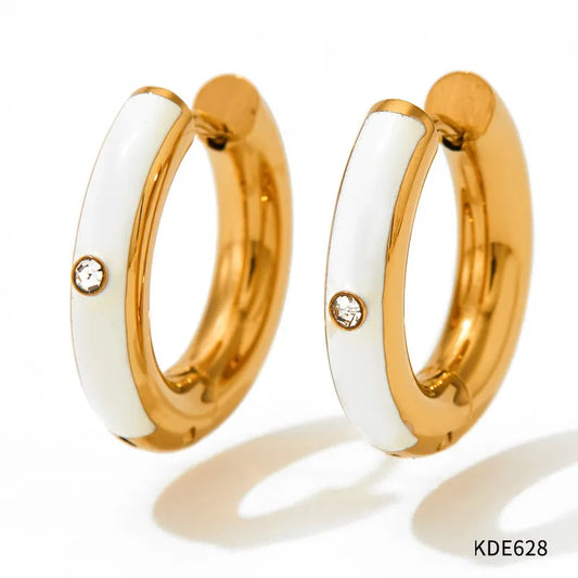 1 Pair Casual Round Enamel Inlay 304 Stainless Steel Zircon 16K Gold Plated White Gold Plated Gold Plated Earrings