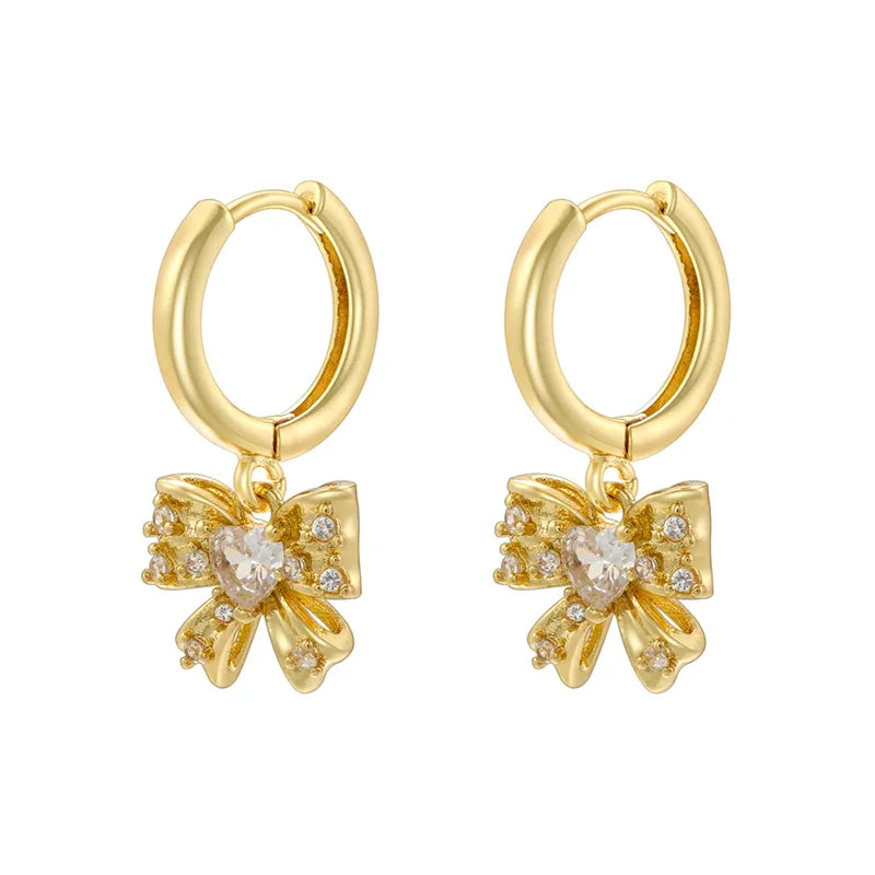 1 Pair Casual Simple Style Bow Knot Plating Inlay Copper Zircon 18K Gold Plated Drop Earrings