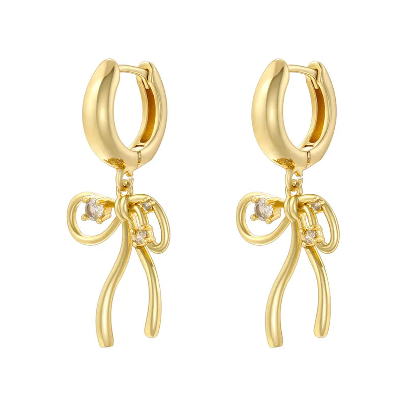 Casual Simple Style Bow Knot Plating Inlay Copper Zircon 18K Gold Plated Drop Earrings