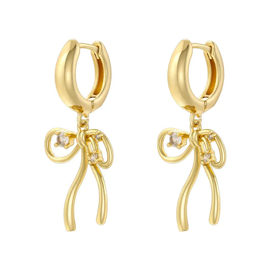 Casual Simple Style Bow Knot Plating Inlay Copper Zircon 18K Gold Plated Drop Earrings