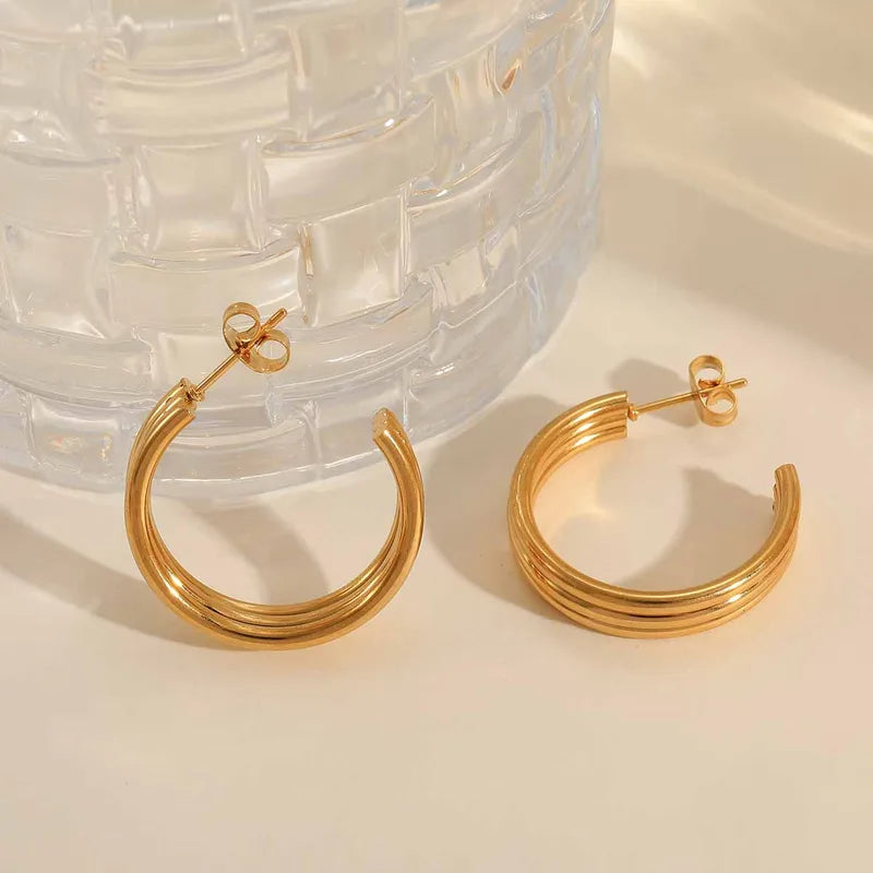 1 Pair Casual Simple Style C Shape Rectangle Mixed Metal Plating 304 Stainless Steel 18K Gold Plated Earrings Ear Studs