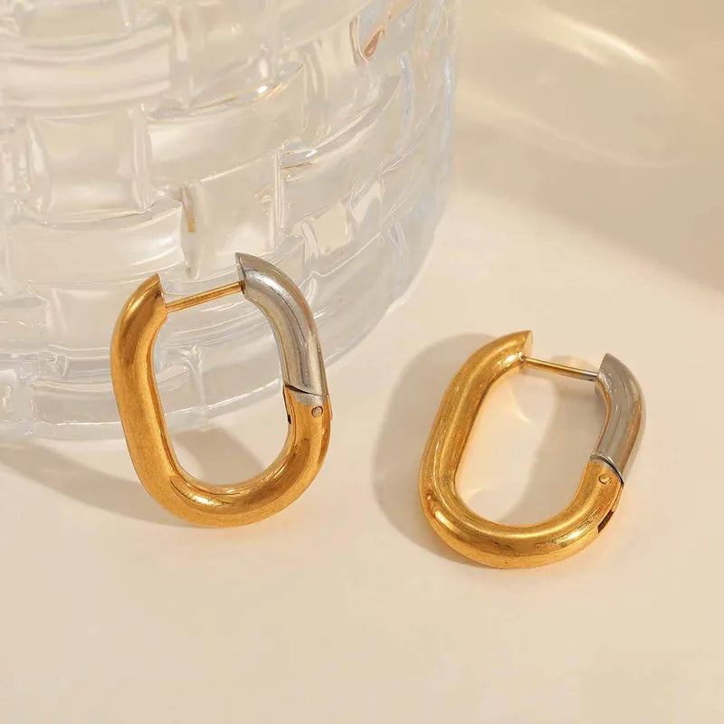 1 Pair Casual Simple Style C Shape Rectangle Mixed Metal Plating 304 Stainless Steel 18K Gold Plated Earrings Ear Studs