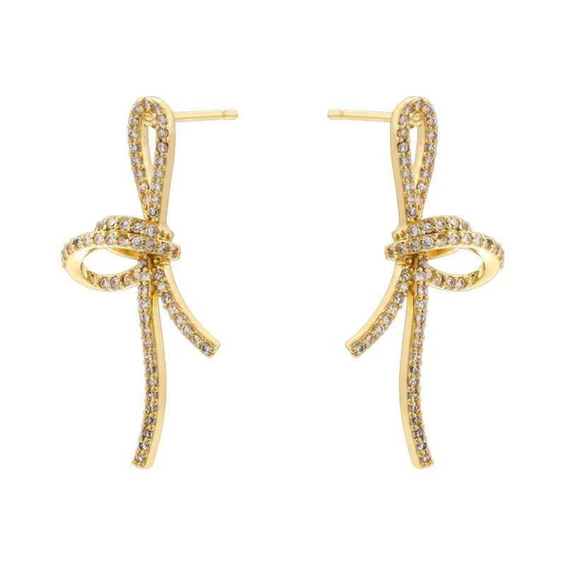 1 Pair Casual Simple Style Classic Style Bear Bow Knot Inlay Copper Zircon 18K Gold Plated Drop Earrings Ear Studs