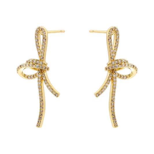 1 Pair Casual Simple Style Classic Style Bear Bow Knot Inlay Copper Zircon 18K Gold Plated Drop Earrings Ear Studs