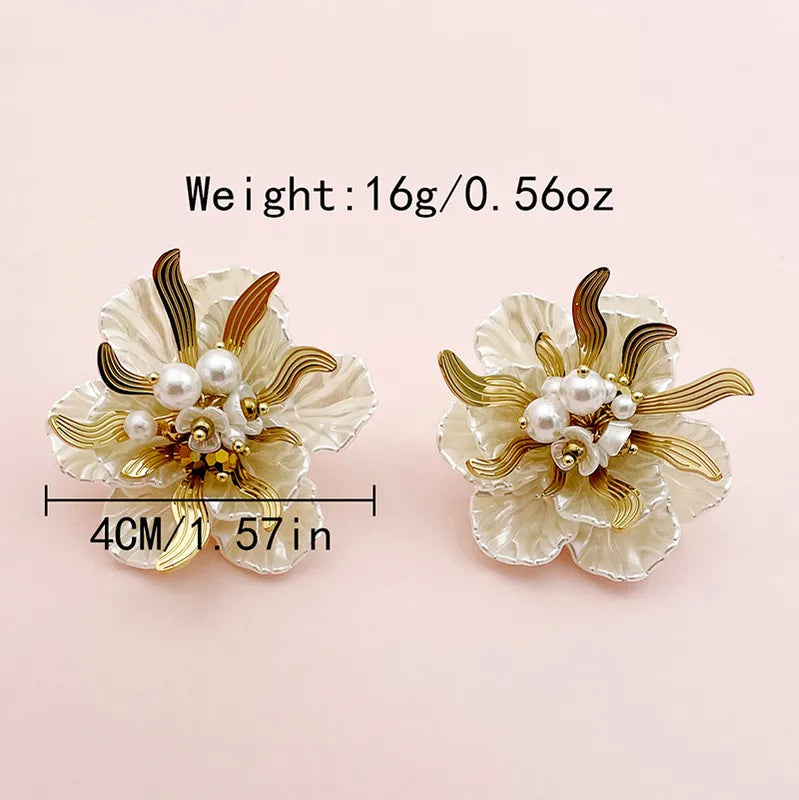 1 Pair Casual Simple Style Classic Style Flower Inlay 304 Stainless Steel Pearl 14K Gold Plated Drop Earrings Ear Studs