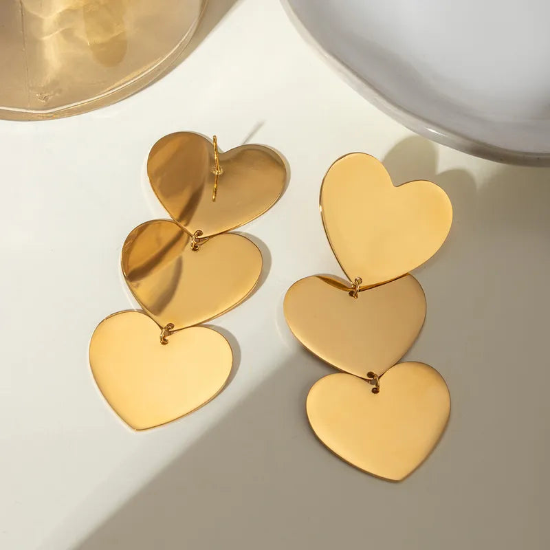 1 Pair Casual Simple Style Classic Style Heart Shape 304 Stainless Steel Drop Earrings