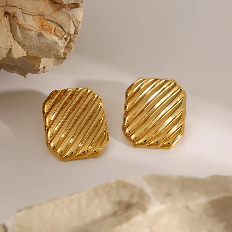 1 Pair Casual Simple Style Classic Style Quadrilateral Plating 304 Stainless Steel 18K Gold Plated Ear Studs