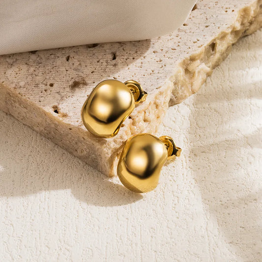 1 Pair Casual Simple Style Commute Round Solid Color Plating 304 Stainless Steel 18K Gold Plated Ear Studs