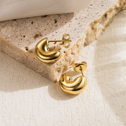 1 Pair Casual Simple Style Commute Round Solid Color Plating 304 Stainless Steel 18K Gold Plated Ear Studs