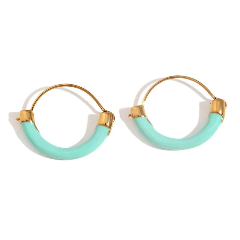 1 Pair Casual Simple Style Geometric Enamel 304 Stainless Steel 18K Gold Plated Earrings