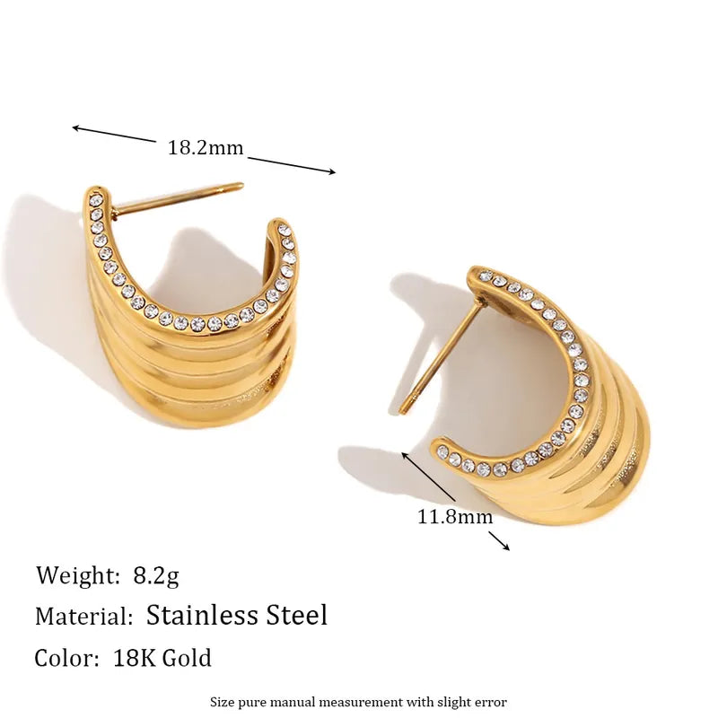 1 Pair Casual Simple Style Geometric Inlay 304 Stainless Steel Zircon 18K Gold Plated Ear Studs