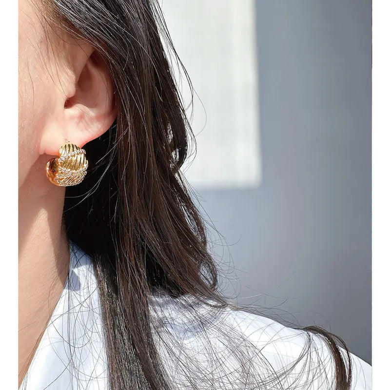 1 Pair Casual Simple Style Geometric Plating Inlay Brass Zircon 18K Gold Plated Ear Studs