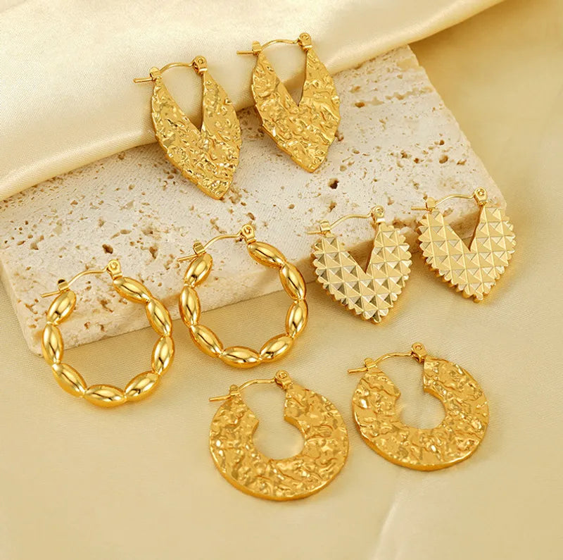 Simple Style Geometric Round Heart Shape 304 Stainless Steel 18K Gold Plated Earrings