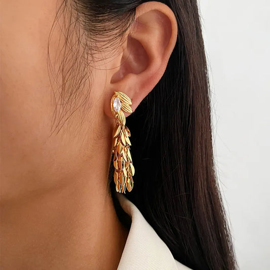 1 Pair Casual Simple Style Grain Tassel Inlay Copper Zircon 18K Gold Plated Drop Earrings