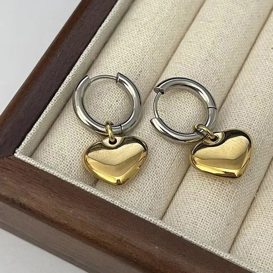 1 Pair Casual Simple Style Heart Shape Plating Titanium Steel 18K Gold Plated Drop Earrings