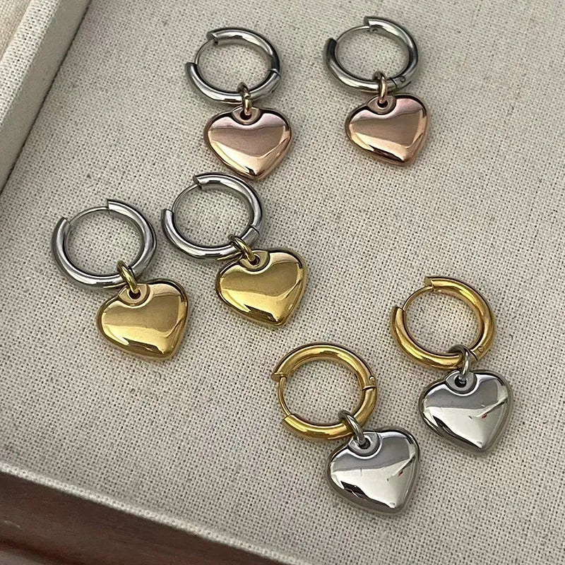 1 Pair Casual Simple Style Heart Shape Plating Titanium Steel 18K Gold Plated Drop Earrings