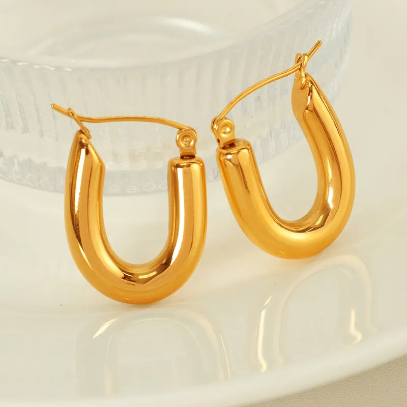 1 Pair Casual Simple Style IG Style U Shape Round Polishing 304 Stainless Steel 18K Gold Plated Earrings