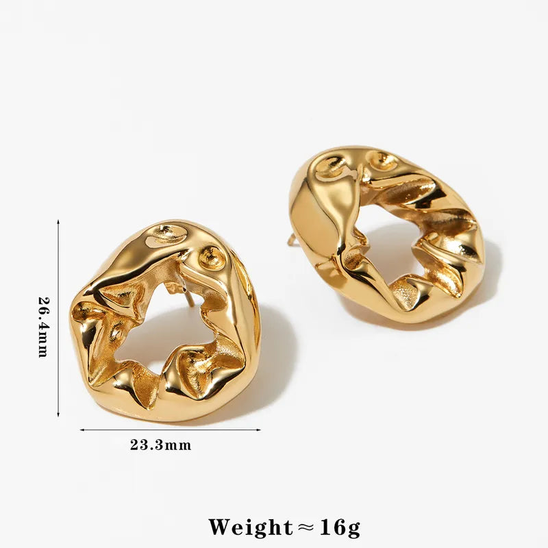 1 Pair Casual Simple Style Irregular Pleated Hollow Out 304 Stainless Steel 16K Gold Plated White Gold Plated Gold Plated Ear Studs