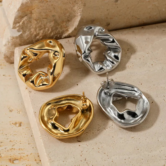 1 Pair Casual Simple Style Irregular Pleated Hollow Out 304 Stainless Steel 16K Gold Plated White Gold Plated Gold Plated Ear Studs