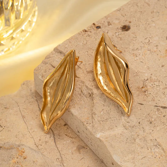 1 Pair Casual Simple Style Leaf Titanium Steel 18K Gold Plated Ear Studs