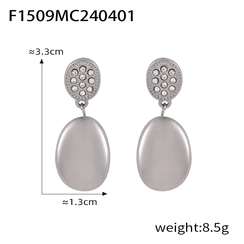 1 Pair Casual Simple Style Round Oval Plating Inlay Titanium Steel Rhinestones 18K Gold Plated Drop Earrings