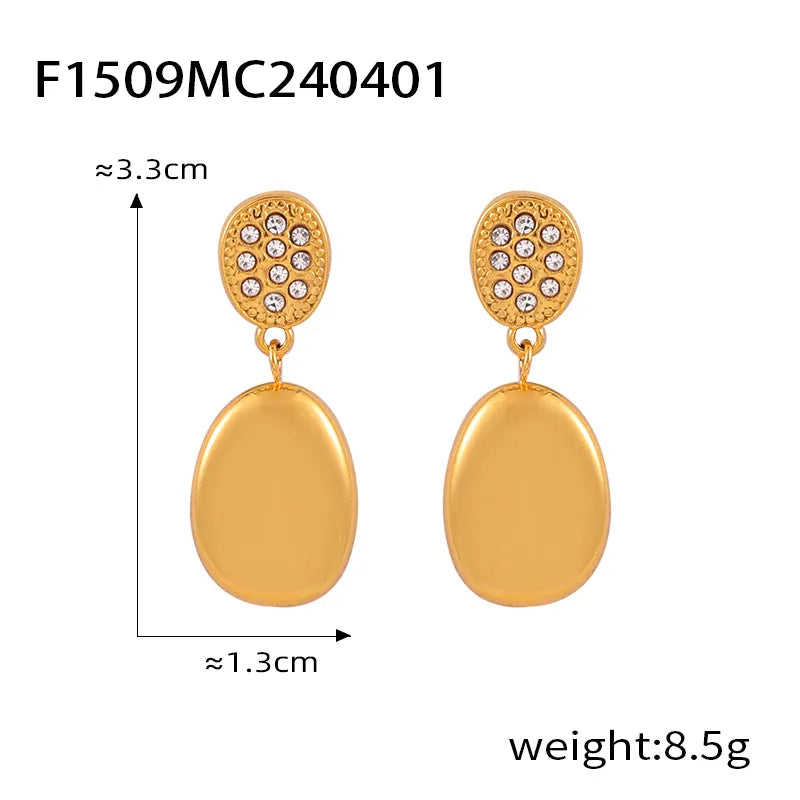 1 Pair Casual Simple Style Round Oval Plating Inlay Titanium Steel Rhinestones 18K Gold Plated Drop Earrings