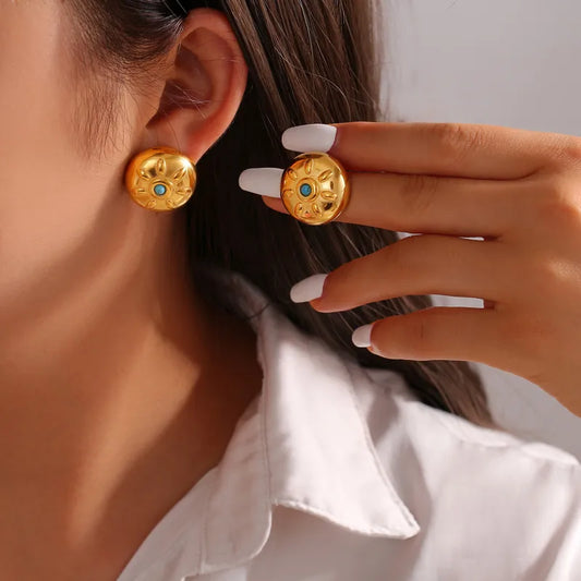 1 Pair Casual Simple Style Round Sun Enamel 304 Stainless Steel 18K Gold Plated Ear Studs