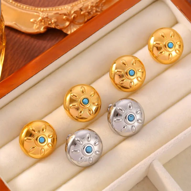 1 Pair Casual Simple Style Round Sun Enamel 304 Stainless Steel 18K Gold Plated Ear Studs